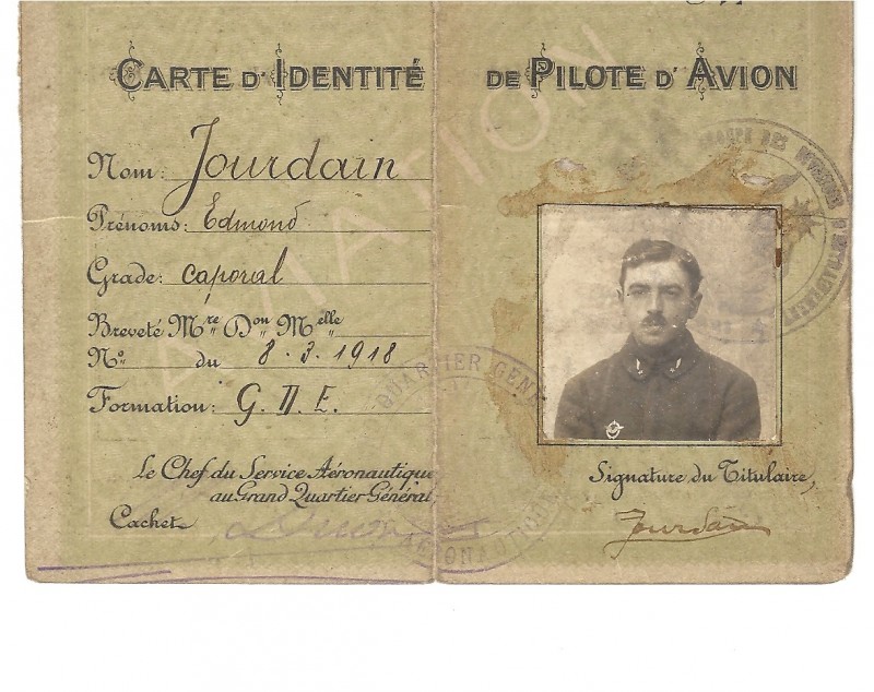 Carte identitité pilote d'avion Edmond JOURDAIN 8-mars 1918.jpg